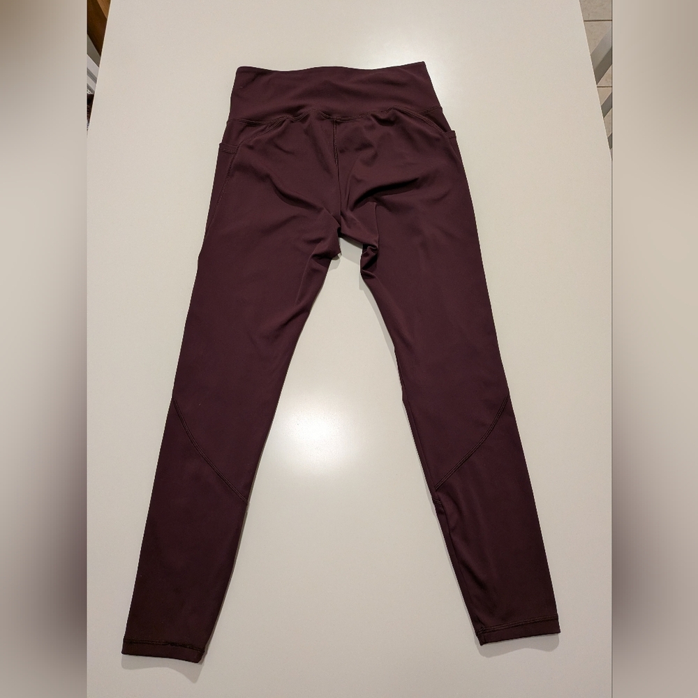 High Waisted Athletic Pocket Leggings Burgundy Wine 7/8 Length Yoga Pants - Picture 3 of 10